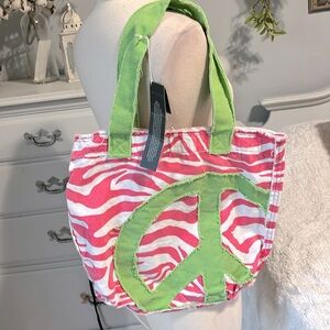 Pink Zebra Stripe Shoulder Bag Hippy Tote New Canvas Lime Peace Sign